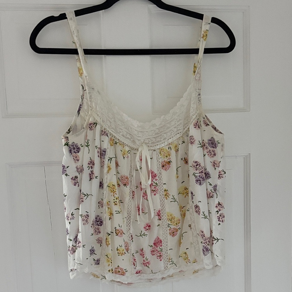 LoveShackFancy Floral Lace Trim Cami Top – Size L